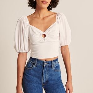 Abercrombie Puff Sleeve Ring Top- White